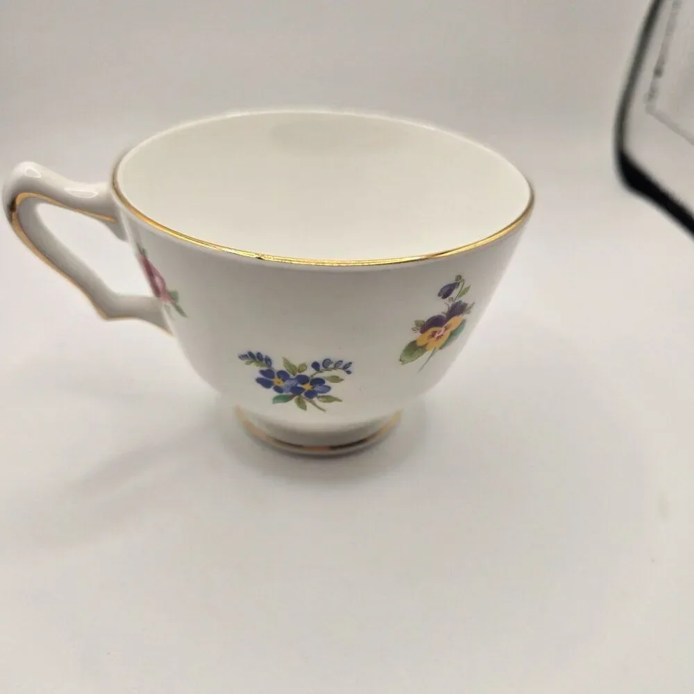 Vintage Bone China Tea Cup Saucer Crown Staffordshire England Floral Gold Trim